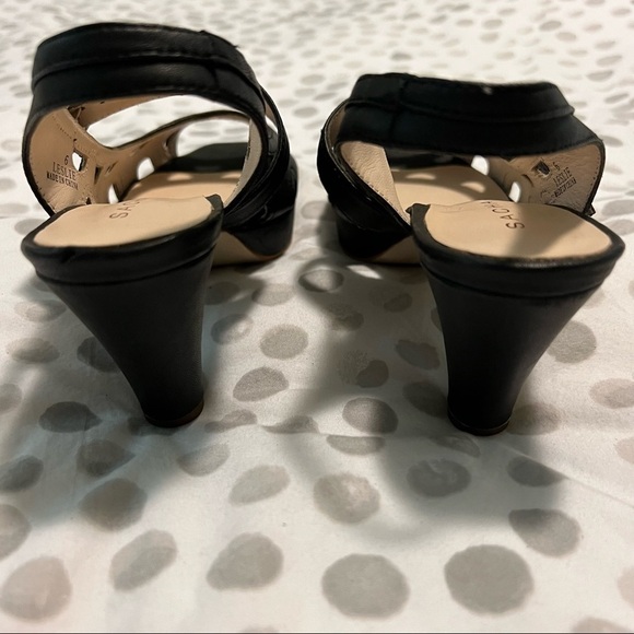 Sacha London Leslie Peep Toe Sandals Black Leather Size 6 - Picture 5 of 12